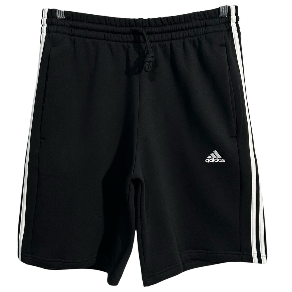 Adidas Essentials 3-Stripes Mens Fleece Bermuda Shorts Sz LT3 33x12" Black White - Picture 1 of 7